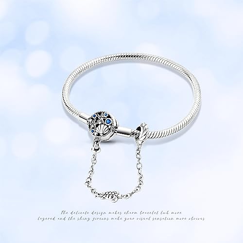 KUNSIR 925 Sterling Silver Snake Chain Bracelet with Safety Chain Charm Bracelets for Women Teen - style: KJB018