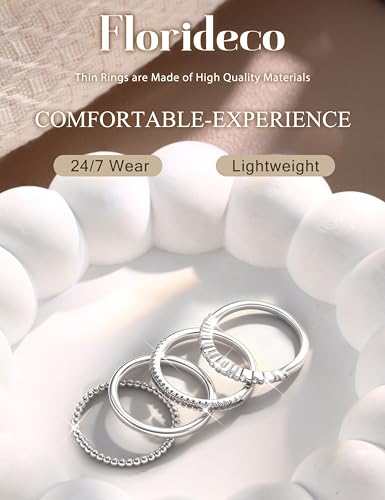Florideco 14K Gold Plated Stackable Rings for Women Non Tarnish Dainty Cubic Zirconia Thumb Ring Set Silver Plated Stacking Set Statement Promise Band Ring Sets - color: Silver-plated