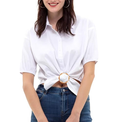14 PCS Silk Scarf Ring Clip, T-shirt Ties Clips Clothes Corner Knotted Button for Women Shirt Waist Cincher Clips Tightener, Women Fashion Metal Round Circle Shirt Clip with 1 Storage Bag
