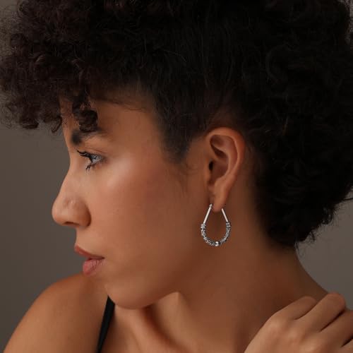 LeCalla 925 Sterling Silver Hoop Earrings for Women | Italian Design Classic Diamond-Cut Textured Hoops Earring | Women's Oval Drop Shape Silver Earring Jewelry - color: Bohemian Tribal Bali