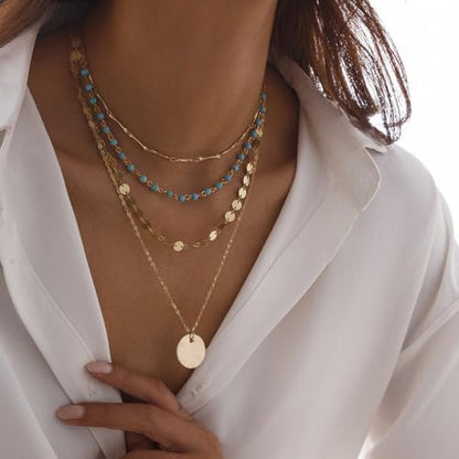 Boho Necklaces for Women Layered Turquoise Beaded Choker Necklace Western Jewelry for Women Sequin Coin Necklace Country Necklace Bohemian Boho Jewelry for Women Western Necklaces Summer Beach Necklace - style: Style B