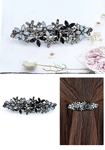 3PCS Fancy Barrettes for Women's Hair - 2.4" Small Sparkly Non-Slip Luxurious Flower Metal French Clasps Accessories for Thin Fine Hair - Women Girls