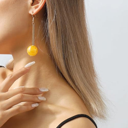 Acrylic Geometric Earrings Round Square Resin Earrings Lightweight Drop Earrings Resin Acetate Drop Dangle Hoop Earrings Long Tassel Fashion Jewelry Hollow Marble Design for Women - color: Yellow
