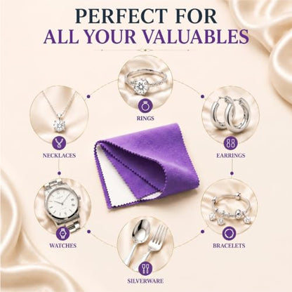 Bonison 4 Pack Large Silver Polishing Cloth – 10"x12" Jewelry Cleaning Cloth & Multi-Layer Jewelry Polishing Cloth for Silver, Gold, Diamond, Platinum, Coins, Watches, Gemstones (Purple) - color: Set of 4 Cloths (Purple)