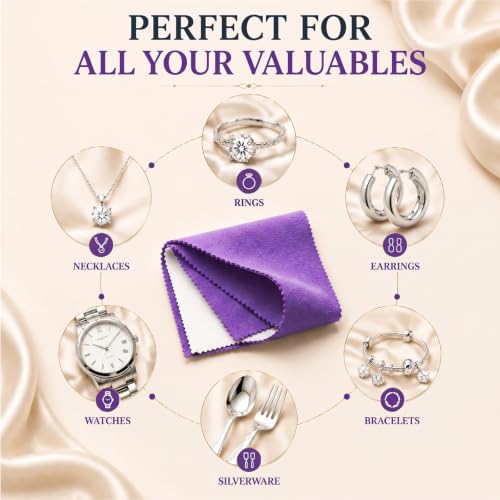 Bonison 4 Pack Large Silver Polishing Cloth – 10"x12" Jewelry Cleaning Cloth & Multi-Layer Jewelry Polishing Cloth for Silver, Gold, Diamond, Platinum, Coins, Watches, Gemstones (Purple) - color: Set of 4 Cloths (Purple)
