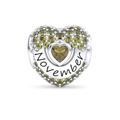 Birthstone Charms Love Heart Openwork Bead Charm for Women Bracelets and Necklaces 925 Sterling Silver with 5A Cubic Zirconia,Jewelry Gifts Women - color: Silver November Birthstone Charms