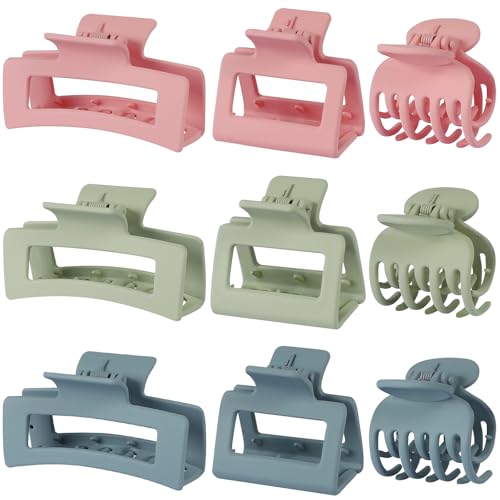 CHANDAT 3 Style Hair Accessories for Women: Medium Rectangle Clips for Thick Hair, Square Clips for Thin Hair - 9 pcs Colorful Set | Rectangle Hair Clips for Thick Hair, Square Claw Clips for Thin Hair, Non-Slip Strong Hold, Matte Hair Accessories - color
