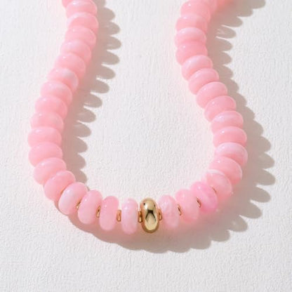 Chunky Beaded Necklace for Women Trendy Multicolor Resin Beads Choker Necklaces Boho Summer Statement Necklace Chunky Heart Jewelry - color: Chunky bead necklace-pink