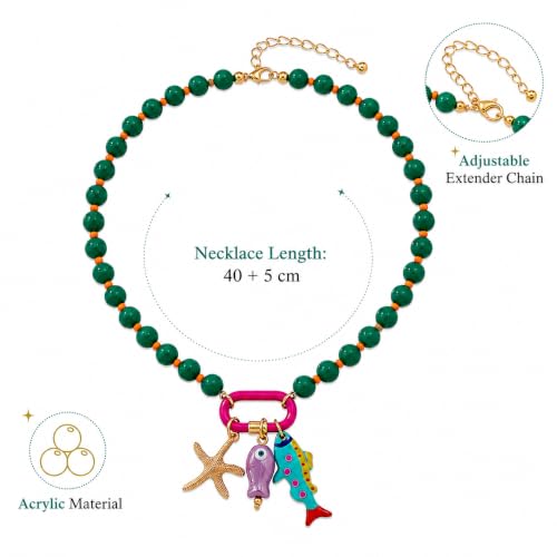 LIU JUN Colorful Beaded Necklace for Women, Chunky Boho Fish Starfish Conch Pendant Acrylic Bead Necklaces Cute Y2K Summer Beach Jewelry Gifts - color: Red