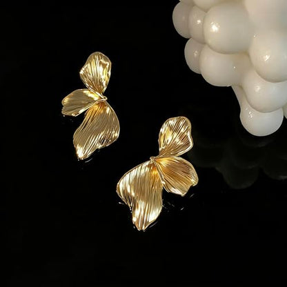 OGD Chunky Gold Statement Earrings For Women Trendy Gold Plated Sectored Flower Leaf Angel Wing Earrings Large Stud Jewlery Hypoallergenic - color: Flower-Gold