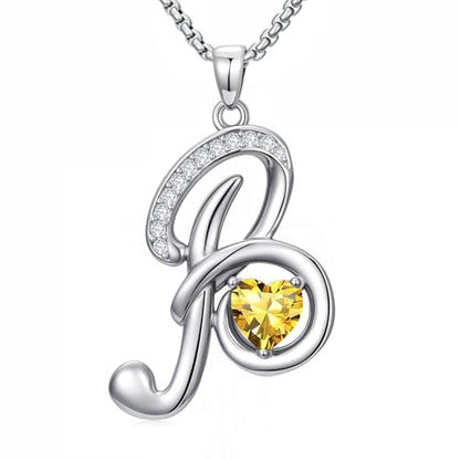 A to Z Initial Birthstone Pendant Necklaces Name Jewelry for Women | 18K White Gold Plated Personalized Alphabet Jewelry Anniversary Christmas Birthday Gifts for Wife Her Daughter Girlfriend - color: B Initial-11-Nov