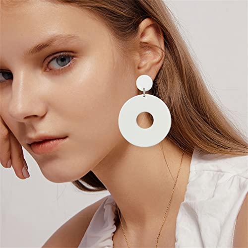 Unique Minimalist 80s 90s Boho Black White Huge Acrylic Hollow Round Dangle Drop Earrings Hypoallergenic Resin Geometric Stud Earrings for Women Summer Holiday Party Jewelry (White)