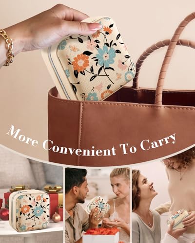 Bistup Travel Jewelry Case - Small Jewelry Organizers and Storage Box for Women Girls Teens Cute Traveling Jewelry Holder with Mirror Little Tiny Compact Blue Floral Modern Unique Aesthetic Pretty - style: Blue Flower
