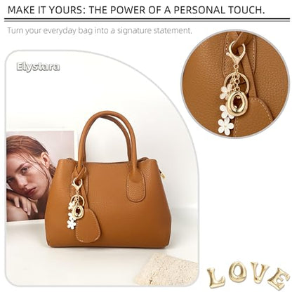 Floral Series Initial Bag Charm, Cute Flower & Bubble Letter Purse Charms, Keychain Accessories Gift for Women - color: White Flower, style: O