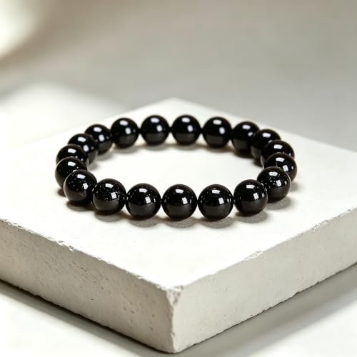 Carnelian Bracelet - Stone of Luck,Stretch Natural Stone Crystal Beads Jewelry Gifts for Women Men Unisex - color: Black Tourmaline-Super Protection, size: 10mm