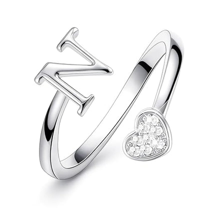 Lunvky Birthday Gifts Silver Initial Rings for Women Teen Girl Kids Trendy Stuff Dainty 14K Gold Plated Adjustable Heart Letter Thumb Rings Pinky Cute Jewelry Personalized Gift - color: Silver, size: Initial-N