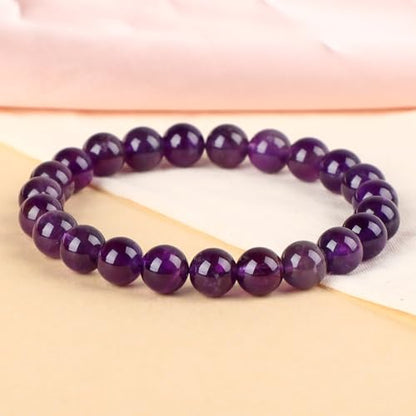LPBeads Handmade Natural Gemstone Stretch Elastic Bracelet Healing Crystal Round Stone Beads Jewelry Gifts for Women Men - color: Amethyst, size: 8mm