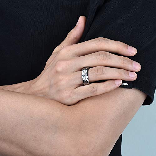 King Will Hammered 8mm Silver Tungsten Ring Hammer Men Wedding Band Comfort Fit - color: Multi-Faceted