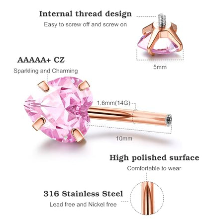 Dochais Pink Heart Belly Button Ring Piercing 8Pcs 14G Surgical Stainless Steel Navel Piercing Hypoallergenic Cute Created-opal Butterfly Belly Button Rings for Women - color: Rose Gold