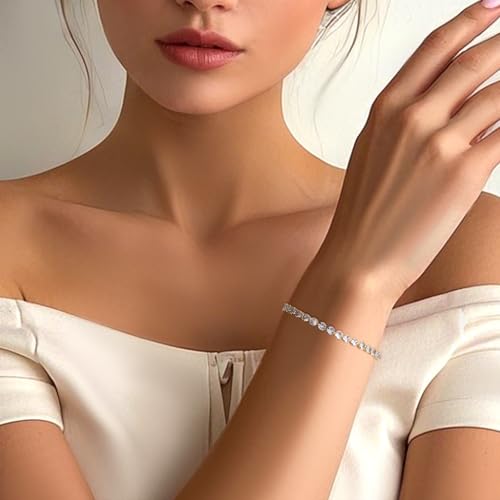 4mm Cubic Zirconia Imitation Silver/14K Plated Gold Tennis Bracelet for Women Cz Bracelets Size 7 Inches