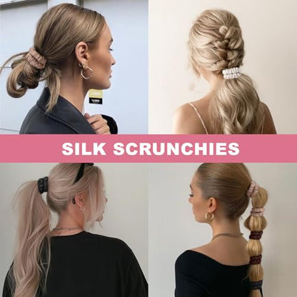 6Pcs Silk Hair Ties 100% Pure Mulberry Silk Scrunchies for Women Girls | No Hair Crease, Anti Frizz, Gentle Hold, No Damage, Color 09 - color: Color 09