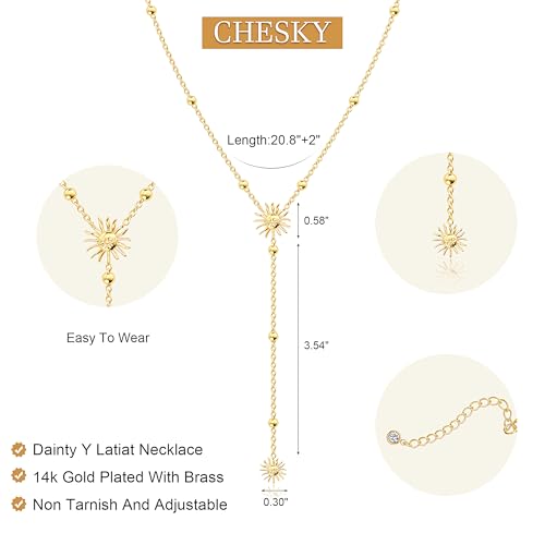 CHESKY Lariat Necklace for Women，14k Gold/Sliver Plated Layered Necklace | Gold/Sliver Long Necklace，Dainty Cross Pendant, Wedding Y-Shaped Drop Chain, Waterproof Jewelry Gift for Women Everyday Wear - style: YSun