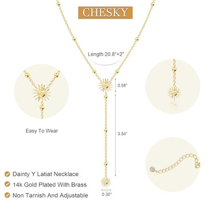 CHESKY Lariat Necklace for Women，14k Gold/Sliver Plated Layered Necklace | Gold/Sliver Long Necklace，Dainty Cross Pendant, Wedding Y-Shaped Drop Chain, Waterproof Jewelry Gift for Women Everyday Wear - style: YSun