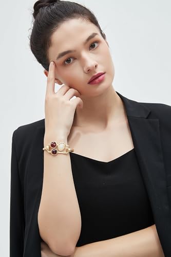 GelConnie Chunky Cuff Bangle Bracelet for Women, Statement Jewelry | Gold and Silver Tone Cuff Bangles with Resin, Crystal and Textured Accents for Party, Vacation and Dressy Looks - style: Bangle 01-Gold