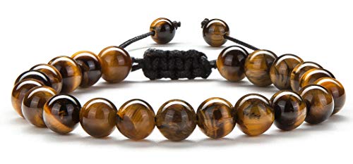 Men Women 8mm Tiger Eye Stone Beads Bracelet - color: Tiger Eye Stone-21018