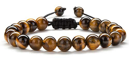 Men Women 8mm Tiger Eye Stone Beads Bracelet - color: Tiger Eye Stone-21018