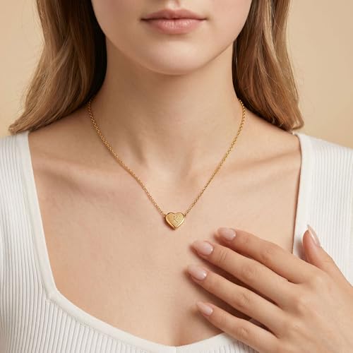 18k Gold Plated Heart Pendant Letter Necklaces for Girls Stainless Steel Initial Necklace for Women Birthday Gifts for Girls Women - color: Brushed Gold, style: Letter K