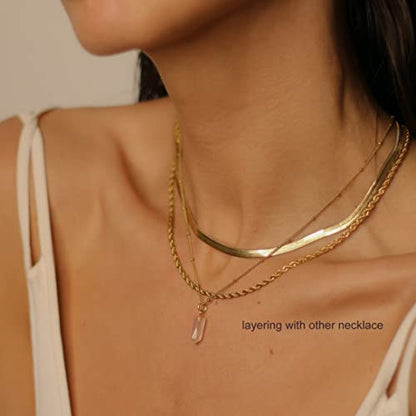 Freekiss Layered Necklace Set for Women Stackable | Herringbone Snake Cuban Rope Chain, Dainty Choker, Layered Stackable, Non Tarnish, Hypoallergenic, Adjustable 14-18.5" - color: Gold, style: Layer 3mm Snake+Rope Chain