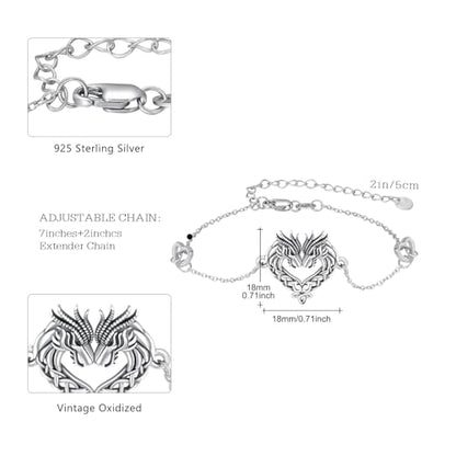Animal Bracelet for Women 925 Sterling Silver Celtic Dragon/Horse/Wolf Bracelet Adjustable Bracelet Cute Animal Jewelry Gift for Women - style: Dragon Bracelet