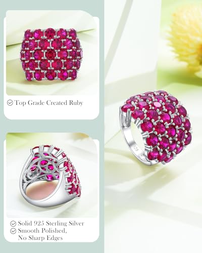 925 Sterling Silver Pave Birthstone Chunky Statement Rings for Women Men | 14K Gold Plated/Silver Large Dome Ring Birthday Cocktail Jewelry,Size 6 to 10(with Gift Box) - color: 07-Created Ruby-Jul.