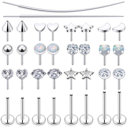 20/18/16G Threadless Nose Rings Flat Back Stud Earrings Piercing Jewelry for Women Men 6/7/8mm Push In Bar Cartilage Tragus Lip Medusa Monroe Labret Stud Hypoallergenic Surgical Steel - size: 20g*6/7/8mm