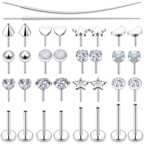 20/18/16G Threadless Nose Rings Flat Back Stud Earrings Piercing Jewelry for Women Men 6/7/8mm Push In Bar Cartilage Tragus Lip Medusa Monroe Labret Stud Hypoallergenic Surgical Steel - size: 20g*6/7/8mm