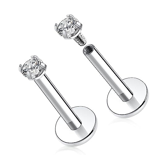 GAGABODY G23 Titanium 16G 6/8/10mm Clear CZ/Opal Internally Threaded Labret Monroe Lip Studs 6mm Helix Cartilage Tragus Earring Piercing - color: 16G-2Pcs - Length:8mm CZ:2mm