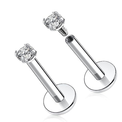 GAGABODY G23 Titanium 16G 6/8/10mm Clear CZ/Opal Internally Threaded Labret Monroe Lip Studs 6mm Helix Cartilage Tragus Earring Piercing - color: 16G-2Pcs - Length:8mm CZ:2mm