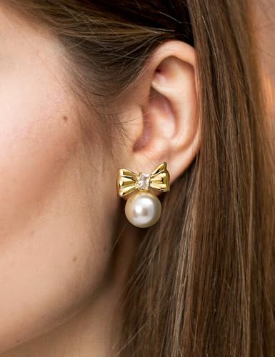 Big Pearl Drop Earrings for Women - 14K Real Gold Plated Quality Dangles for Elevated Casual or Elegant Gift - color: Rachel Gold