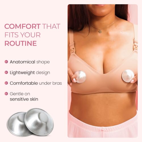 Silverette® The Original Silver Nursing Cups, Nipple Covers for Breastfeeding Essentials, Pure 925 Silver Nipple Shields - color: Medium - X-Large With O-Feel Silicone Rings