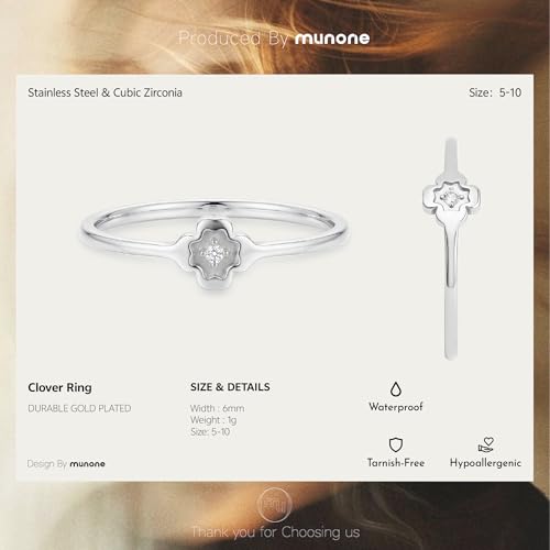 1mm CZ Clover Rings for Women | 18k Gold Plated Titanium Cubic Zirconia Minimalist Fashion Dainty Ring - color: Silver