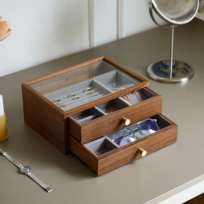 Black Walnut Jewelry Organizer, 2 Layer | Wooden Jewelry Box, For Women, For Necklaces Ring Earring - size: 2 Layer