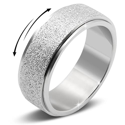 OreilleStar Titanium Stainless Steel Anxiety Ring for Women Men Fidget Spinner Ring, Size 6-12, Width 6MM, 5-Color: Rose Gold-Rainbow-Silver-Black-Blue - color: Silver_Width:8mm