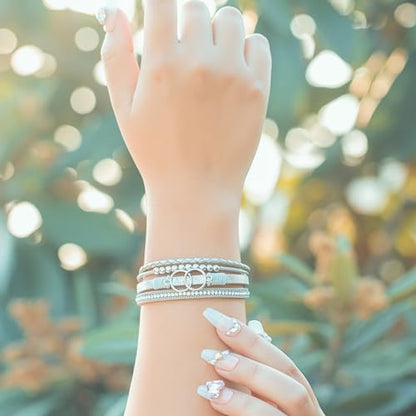 Chunky Boho Leather Wrap Bracelets Cowgirl Beaded Circle Western Jewelry | Stackable Infinity Layered Bohemian Magnetic Clasp Cuff Statement Fashion Colorful Country Hippie Outfits for Women Trendy - color: Silver