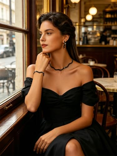 Gold Rhinestone Jewelry Set for Women Crystal Choker Necklaces Drop Earrings Adjustable Bracelet Elegant Prom Bridal Jewelry - color: Black
