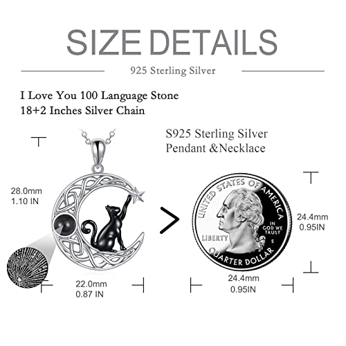 925 Sterling Silver Moon Black Cat Necklace for Women Cat Jewelry - style: H-I Love U 100 Languages Cat Necklace
