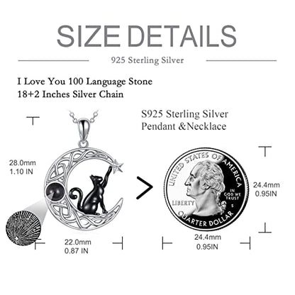 925 Sterling Silver Moon Black Cat Necklace for Women Cat Jewelry - style: H-I Love U 100 Languages Cat Necklace