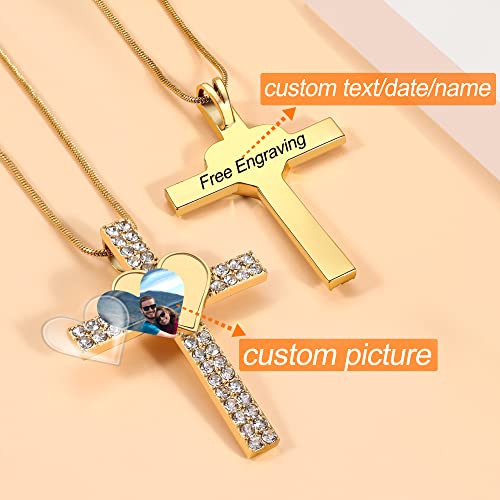 Farfume Personalized Photo Necklace for Women/Men, Memorial Jewelry Gifts | Holds 2 Pictures Pendant, Custom Engraved Text, Beautiful Locket for Girls, Durable Stainless Steel, Mothers Day Gifts - color: Heart-Gold