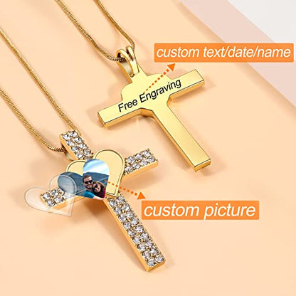 Farfume Personalized Photo Necklace for Women/Men, Memorial Jewelry Gifts | Holds 2 Pictures Pendant, Custom Engraved Text, Beautiful Locket for Girls, Durable Stainless Steel, Mothers Day Gifts - color: Heart-Gold
