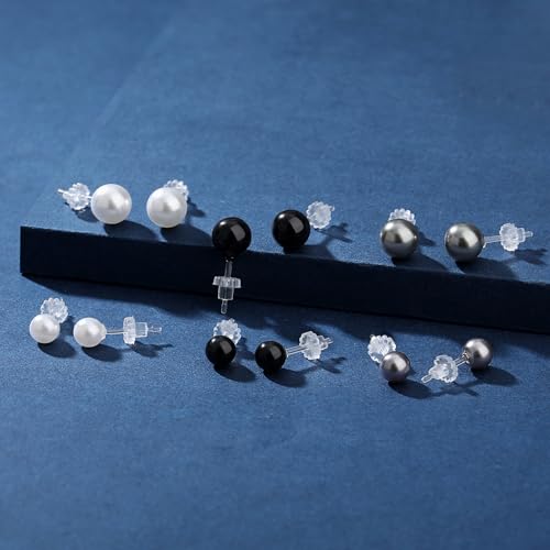 6mm & 8mm Faux Pearl Stud Earrings for Women Sensitive Ears – Hypoallergenic Plastic Earrings for Surgery, Lightweight Metal-Free Resin Earrings, Comfort Daily Wedding Birthday Gift - color: Soft White